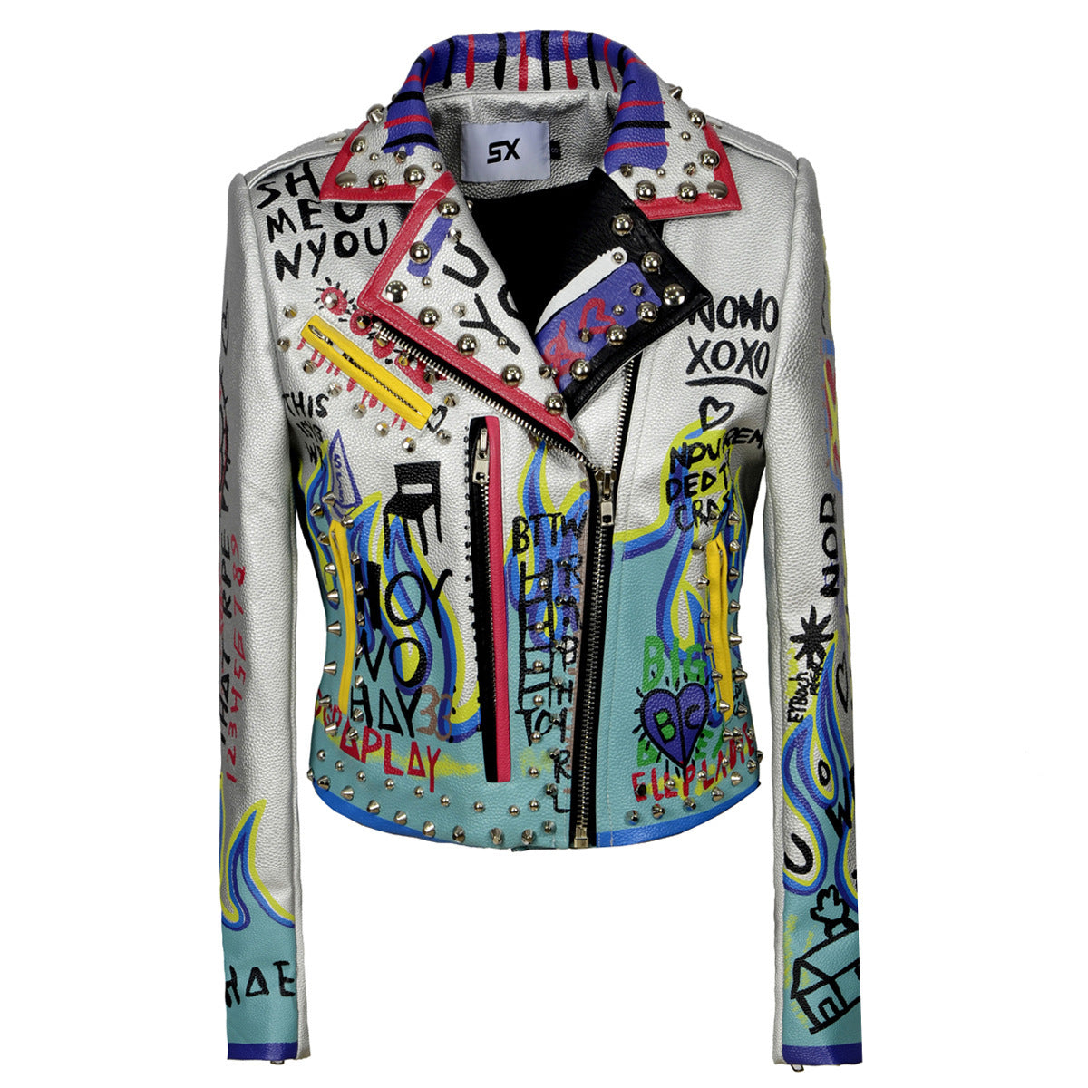 Fashion Graffiti Rivet Motorcycle Leather Women's Jacket